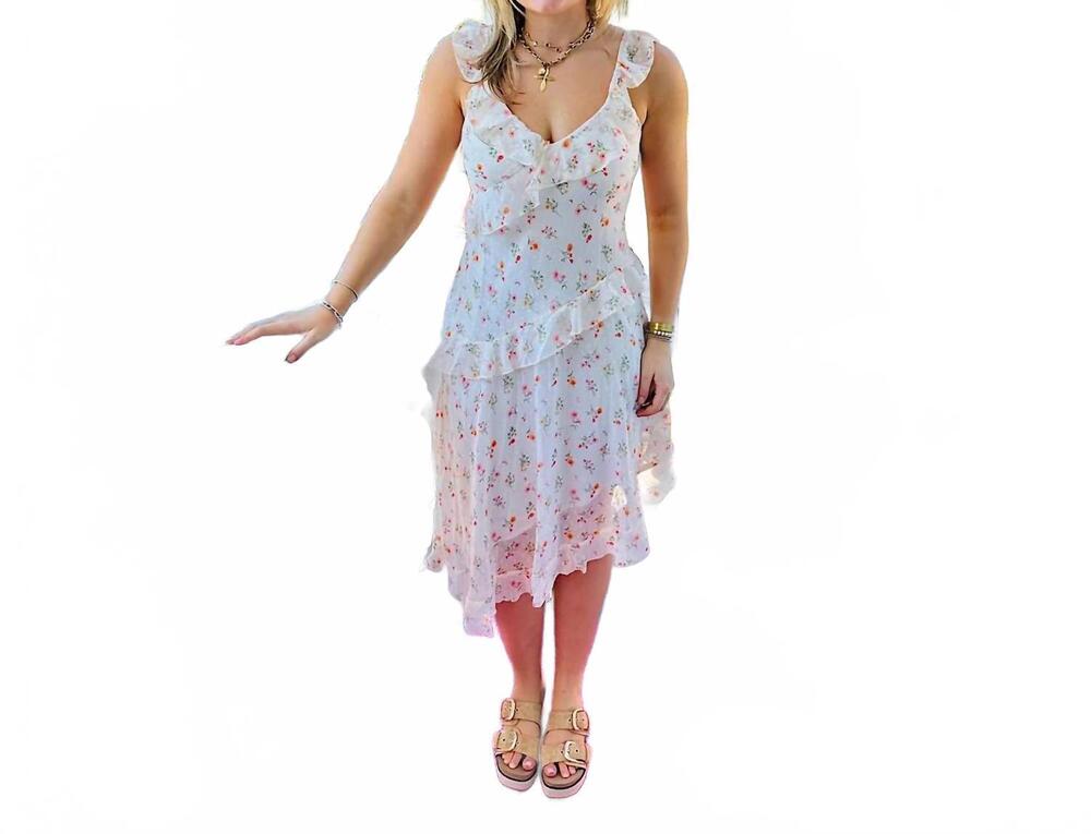 NEW HEM & THREAD floral asymmetrical chiffon dress in white